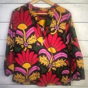 J. Crew Vibrant Floral Blouse in Red, Pink, Yellow, and Green